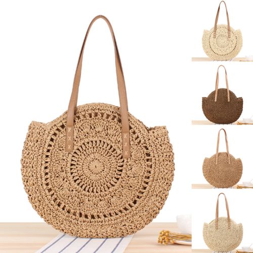 New Simple Round One Shoulder Beach Bag Fashion Ladies Straw Bag