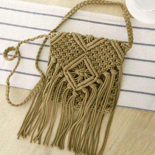 Simple Tassel Messenger Straw Bag Korean Style One Shoulder Cotton Thread Woven Bag Summer Beach Bag