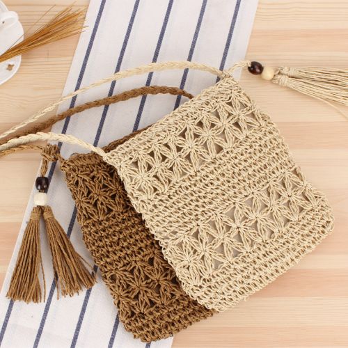 Simple Tassel Messenger Straw Bag Handwoven Bag Summer Vacation Beach Bag
