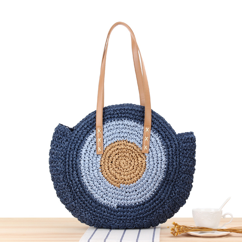 Big size Simple Round Shoulder Straw Bag Woven Bag Beach Bag Fashion Ladies Straw Bag