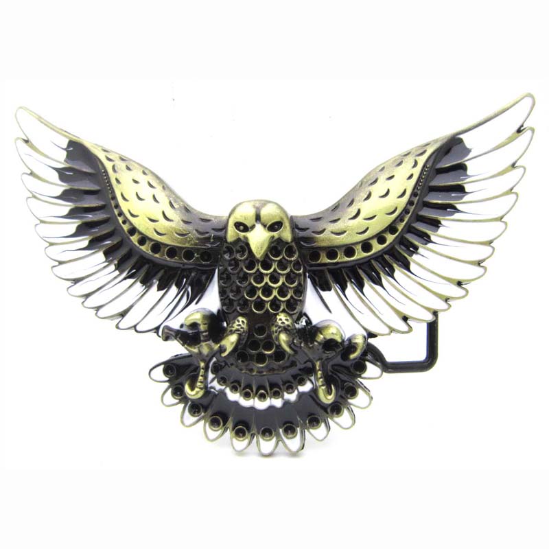 flying hunting eagle with white color wing animal belt buckle
