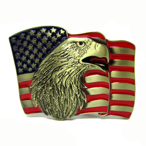 Eagle on the the USA flag brass color press belt buckle costom your buckle