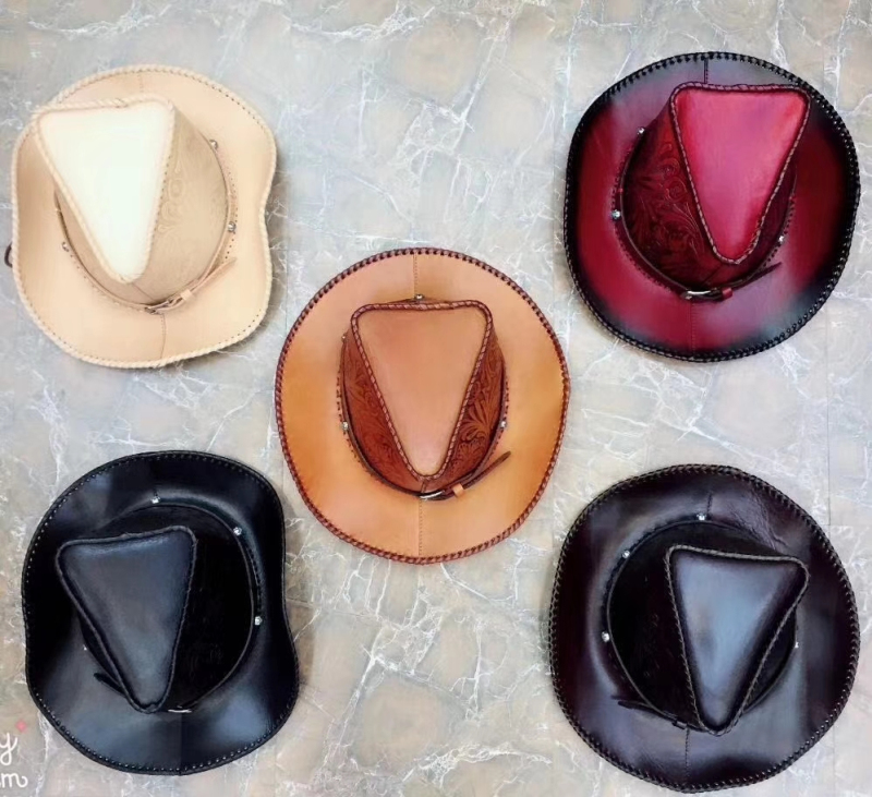 Cowhide material tooled pattern embossing flower effect western caps