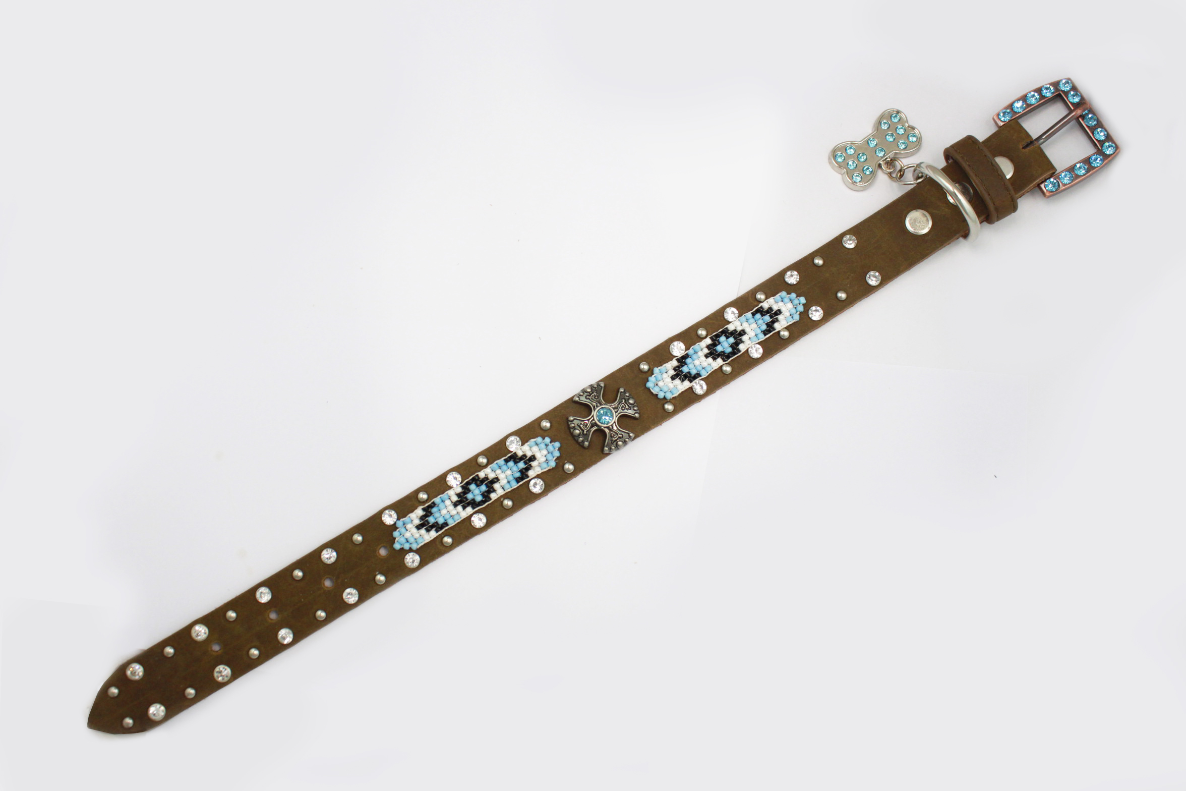 ball chain bead chain in the middle white rhinestone western fashiom dog collars