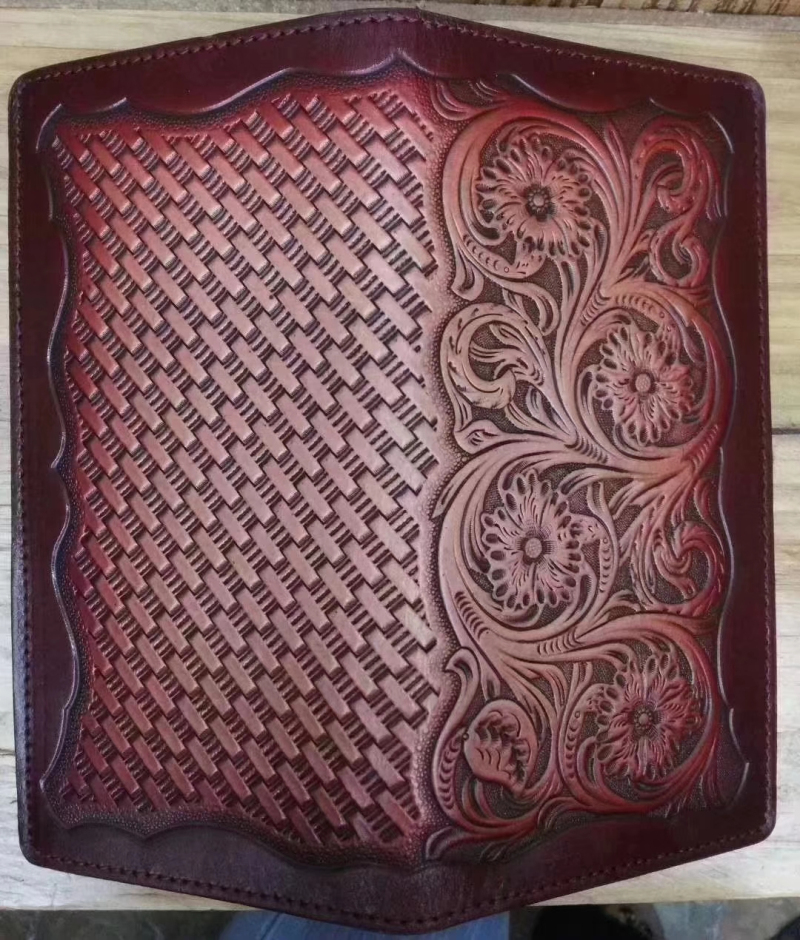 real cowhide leather embossing flowers pattern long size wallets